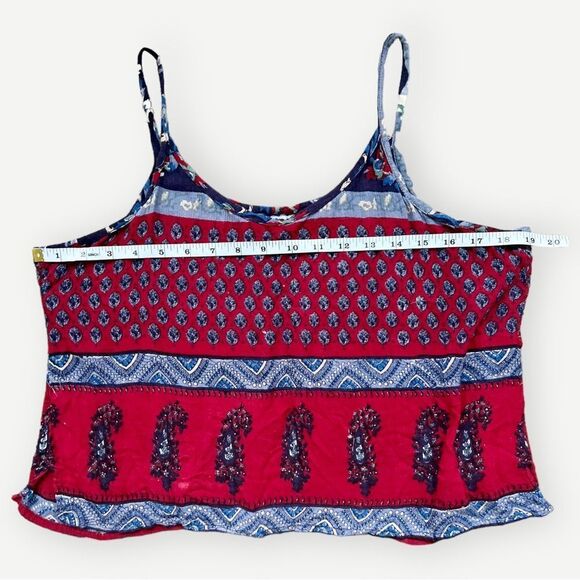 Geeta Vintage VTG Flowy Red & Blue Abstract Print Boho Tank Top. One Size. - Picture 4 of 7